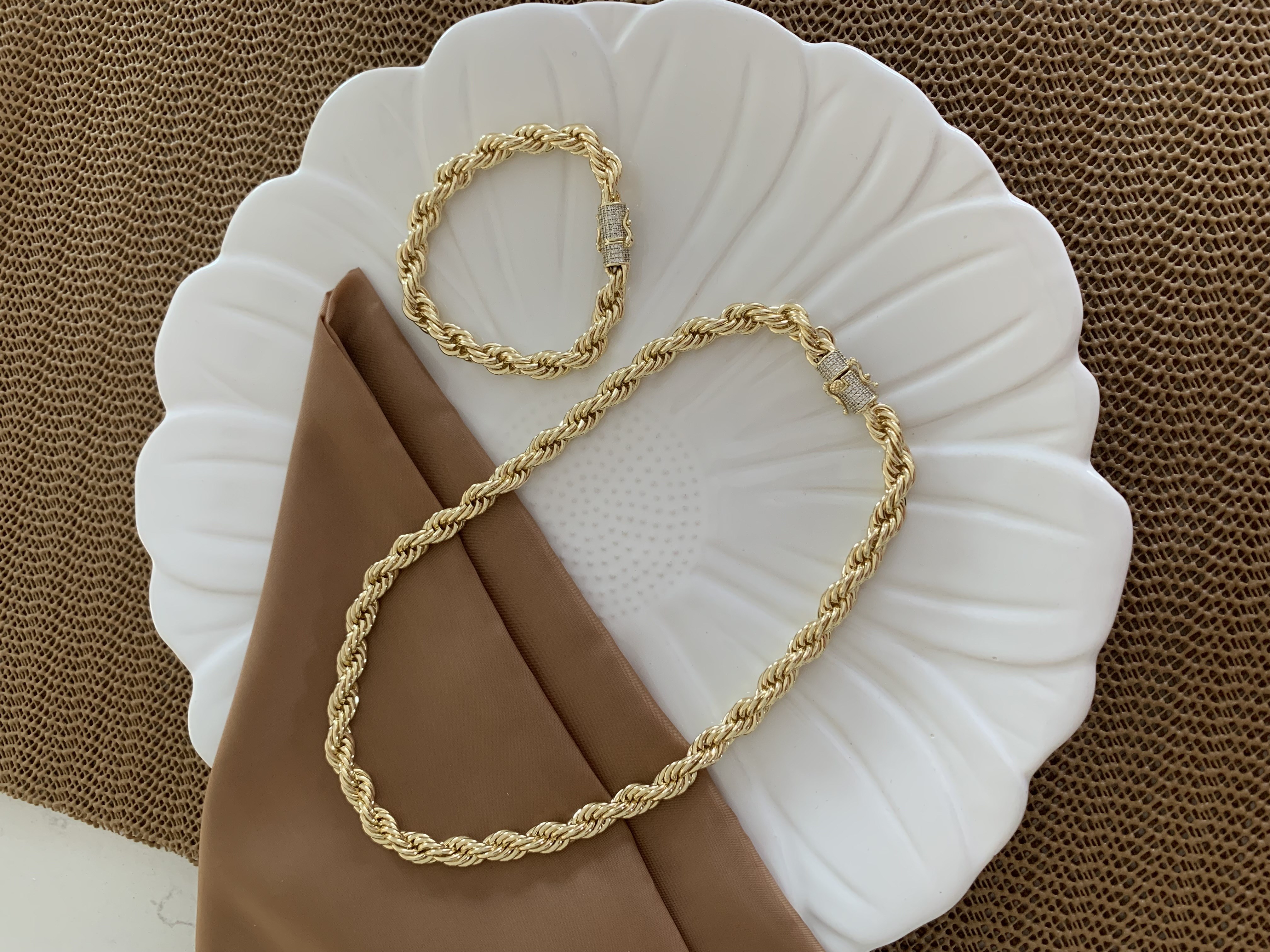 Vip Gold Kalın Burgu Tasarım Kolye Bileklik Set 