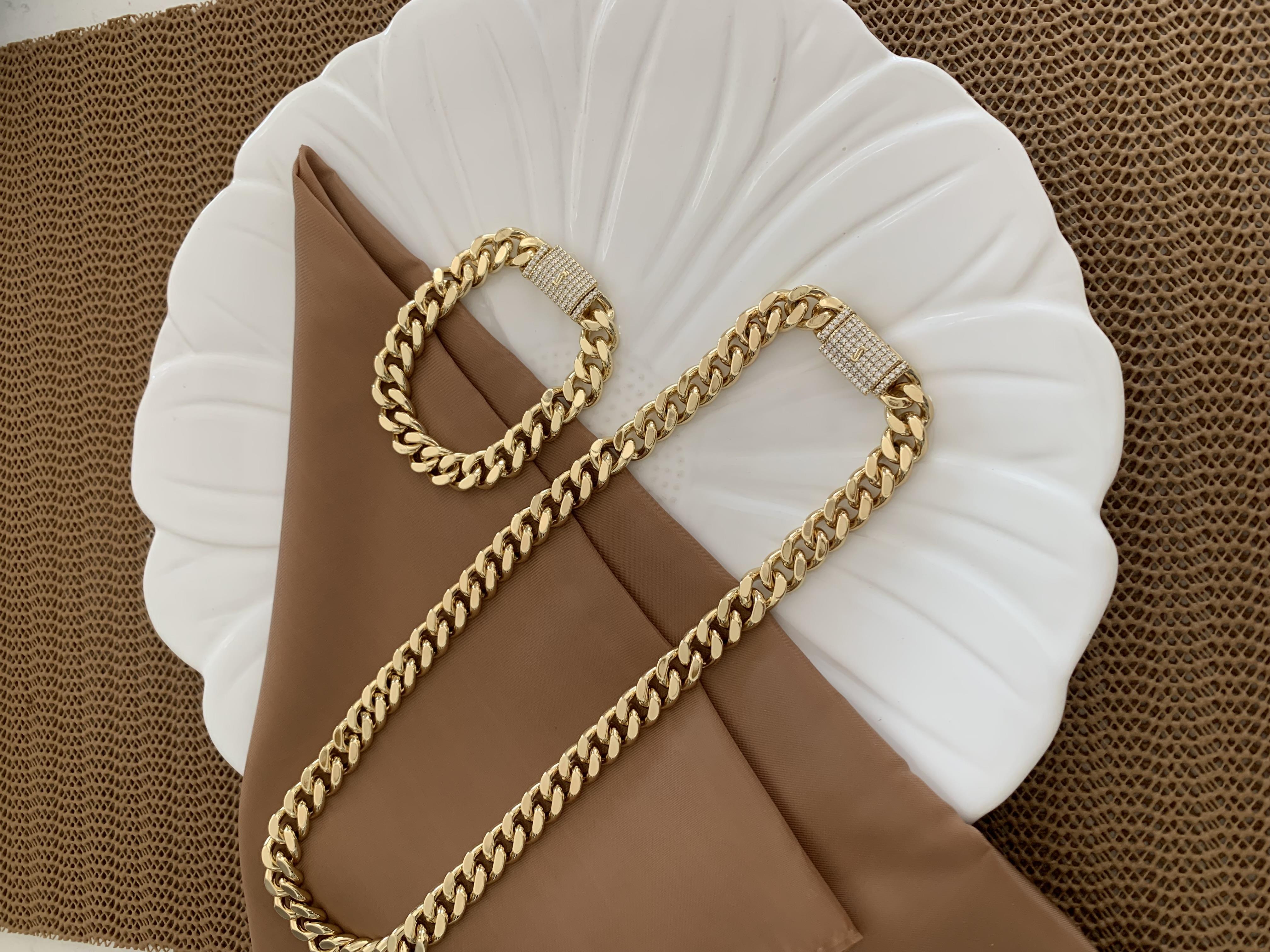 Vip Gold Kalın Kesme Zincir Gurmet Kolye Bileklik Set