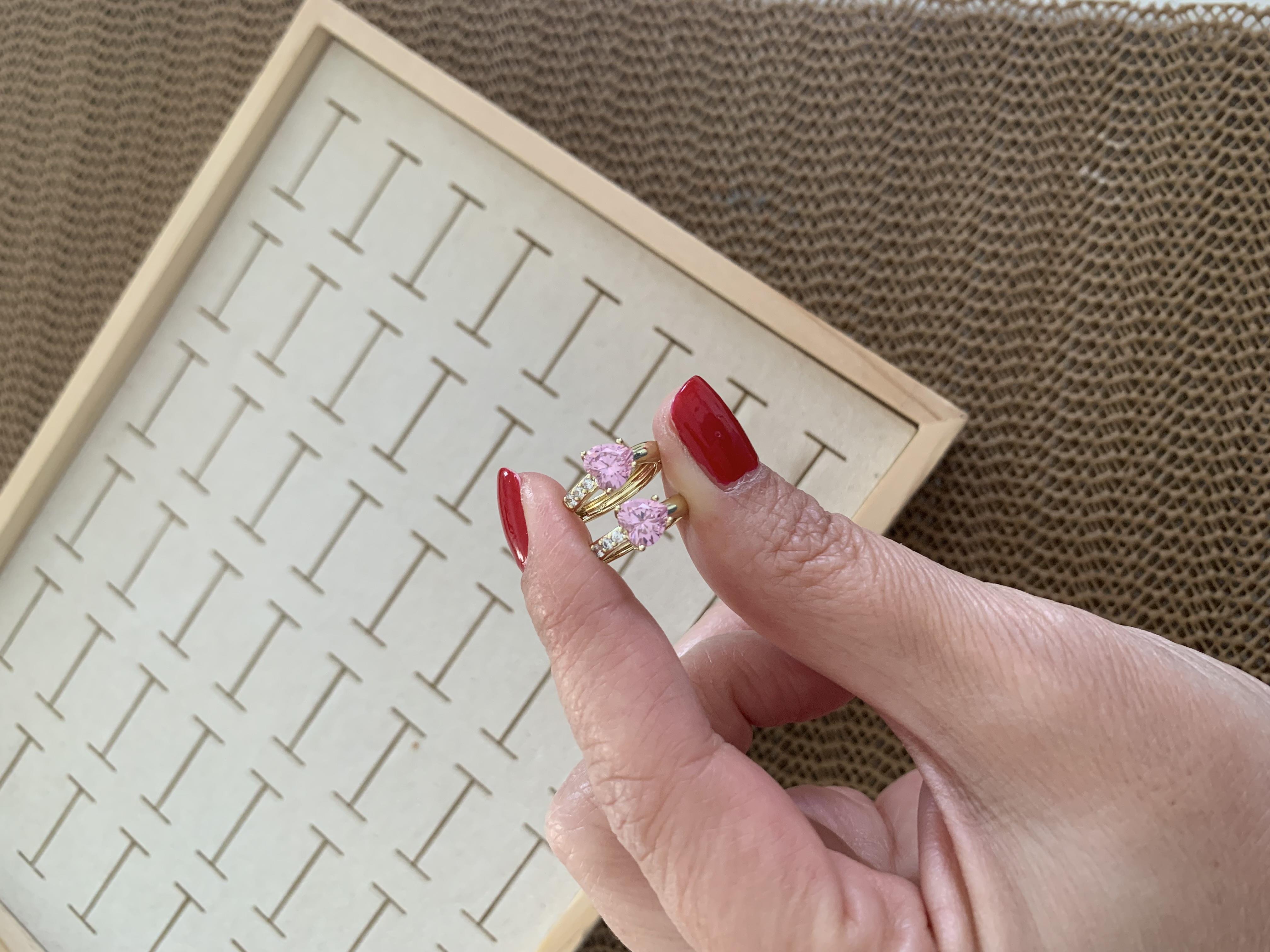 Vip Gold Pembe Baget Tek Taşlı Kalp Halka Küpe