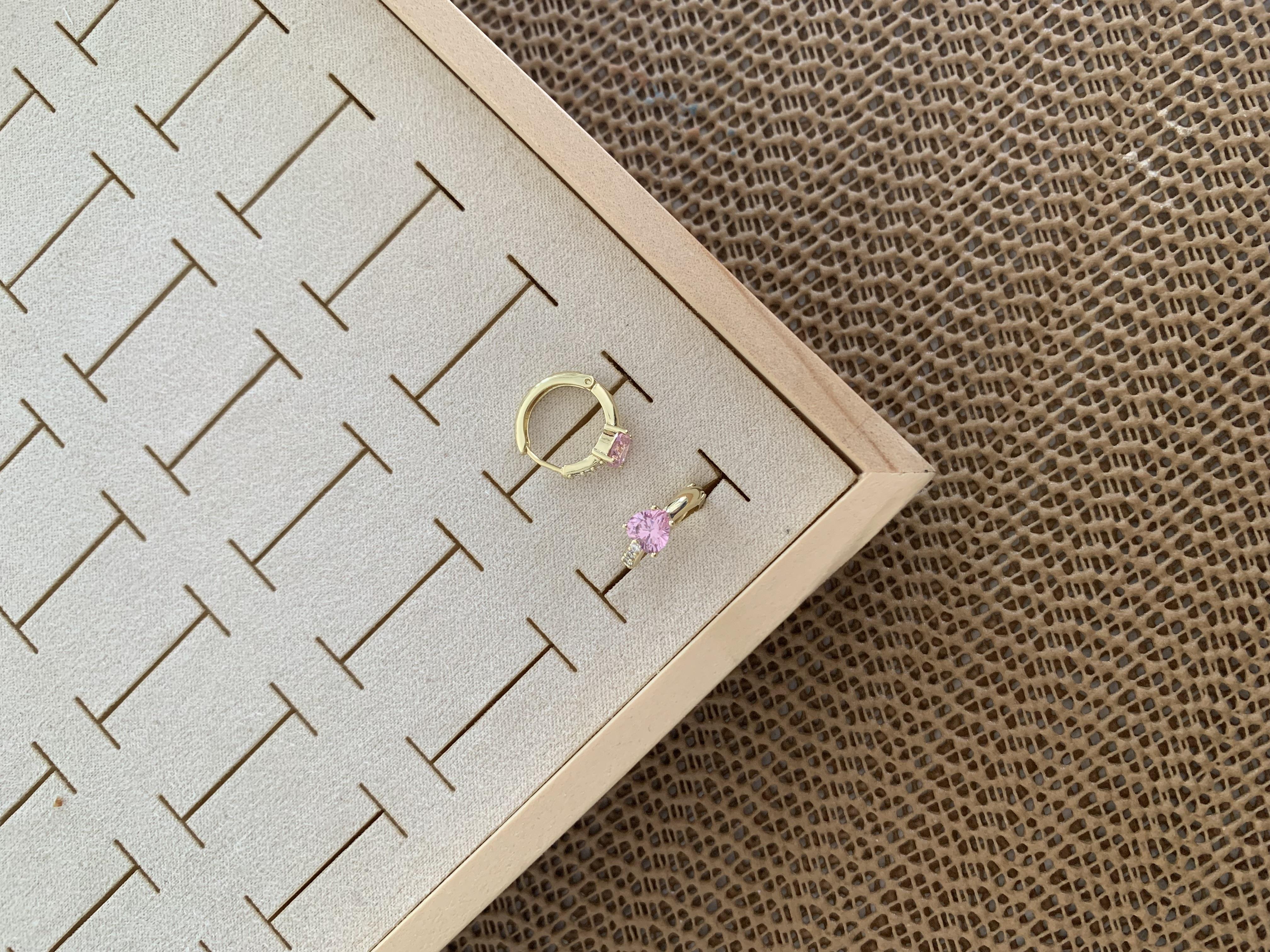Vip Gold Pembe Baget Tek Taşlı Kalp Halka Küpe