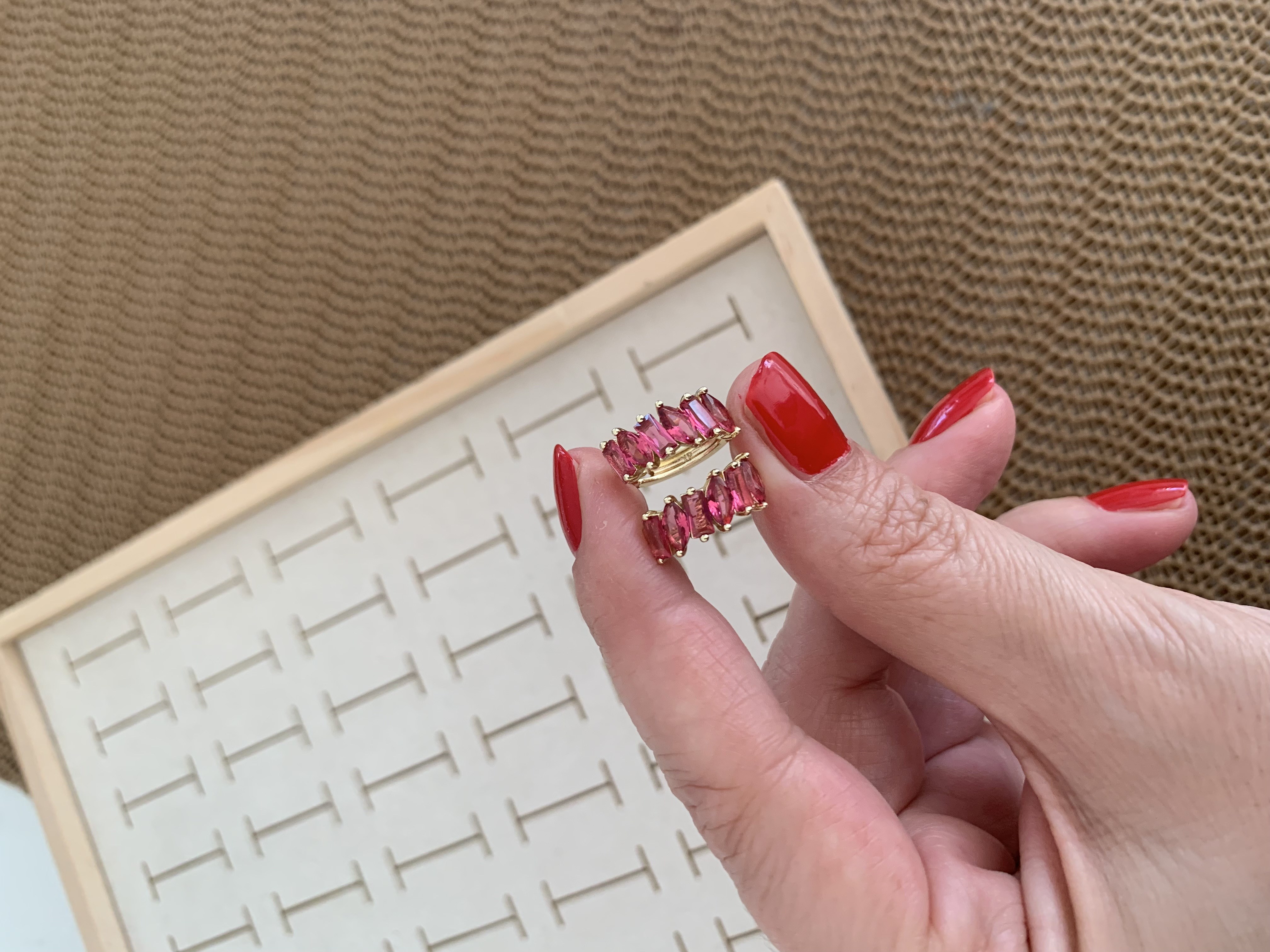 Vip Gold Pembe Damla Baget Taş Sıralı Halka Küpe