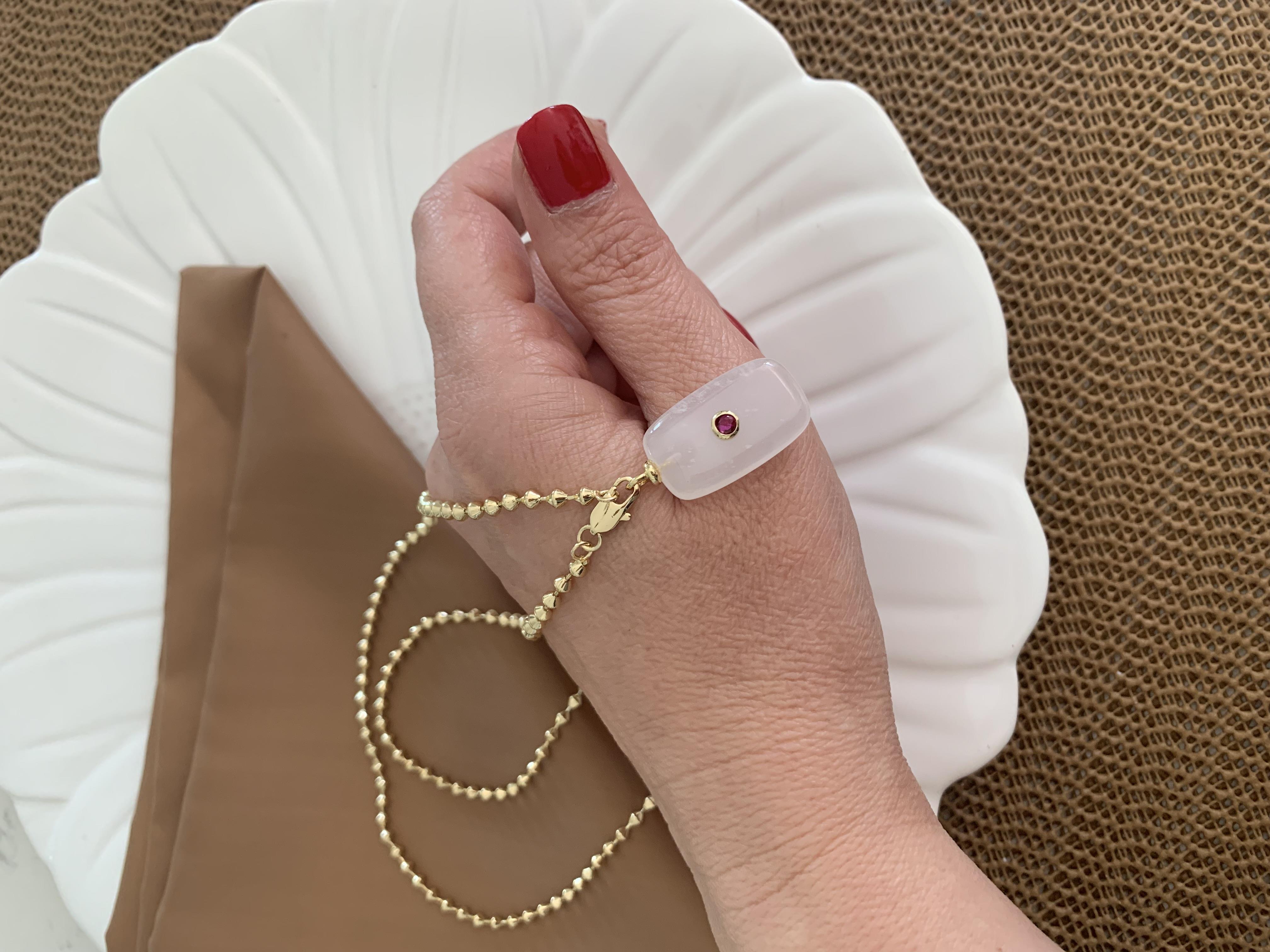 Vip Gold Topçuk Zincir Beyaz Renkli Taşlı Dikdörtgen Kolye