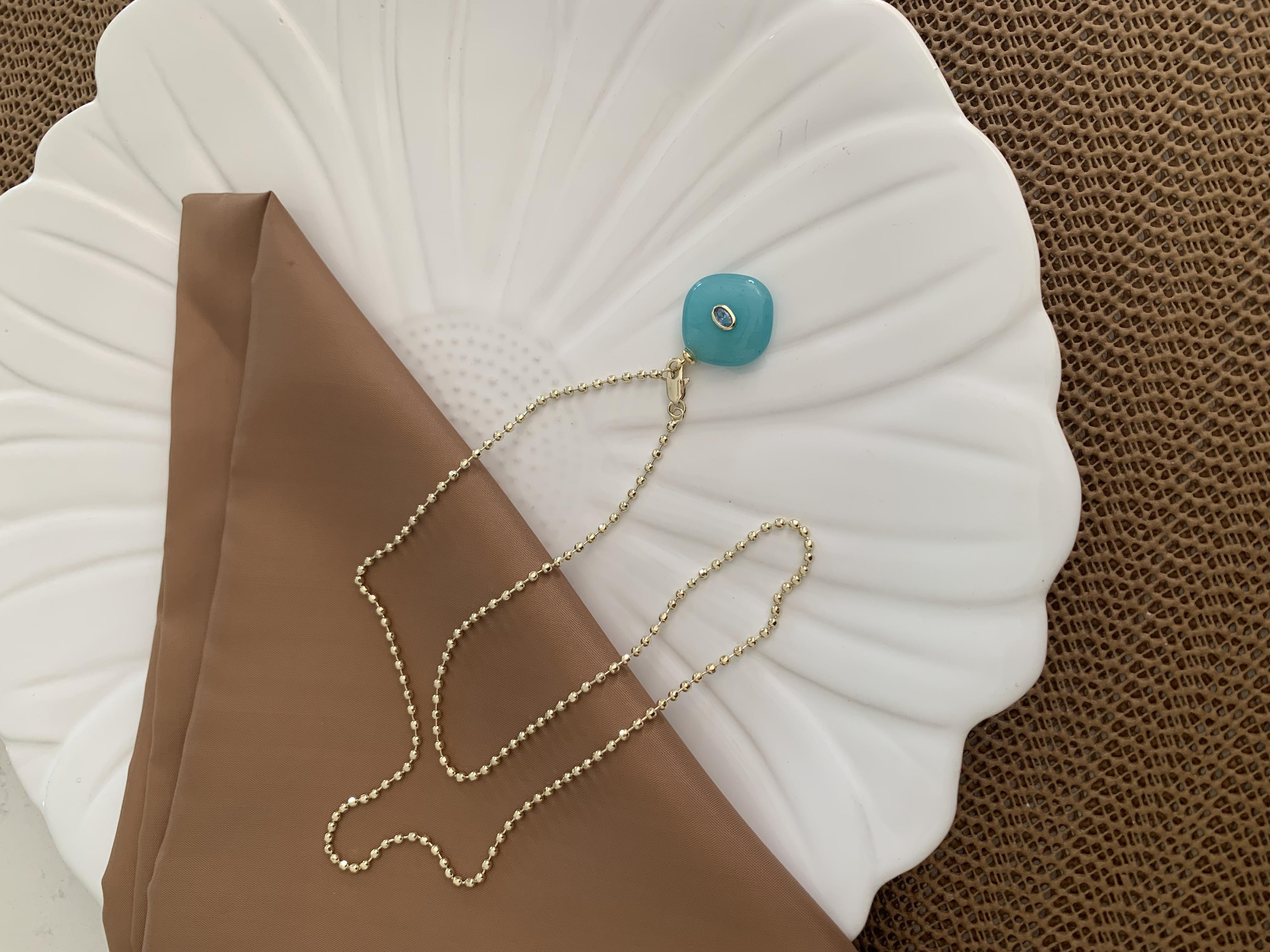 Vip Gold Topçuk Zincir Turkuaz Mineli Damla Taşlı Kolye