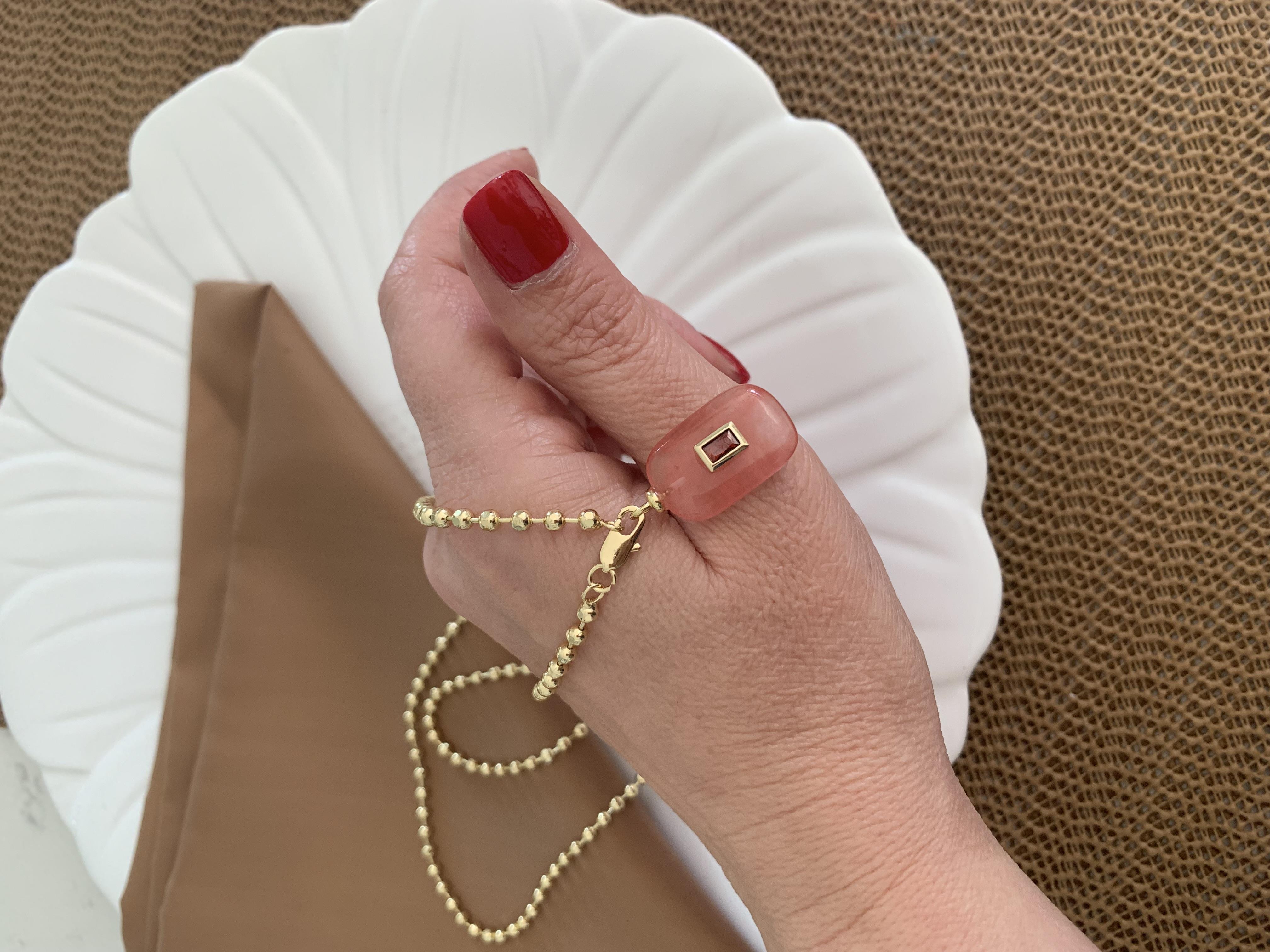 Vip Gold Topçuk Zincir Mercan Renkli Taşlı Dikdörtgen Kolye