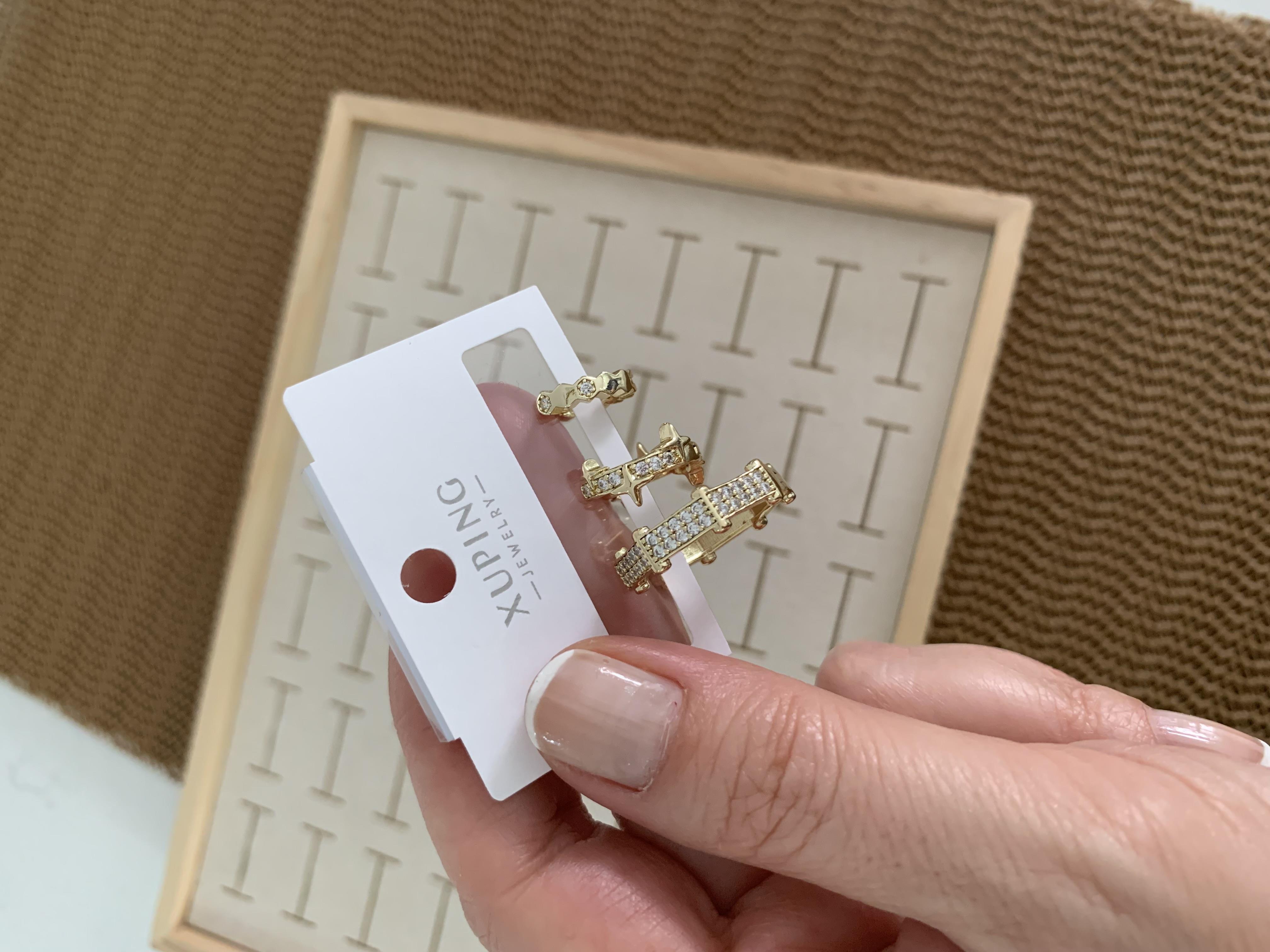 Vip Gold Zirkon Taşlı Biyeli Üçlü Set Halka Küpe
