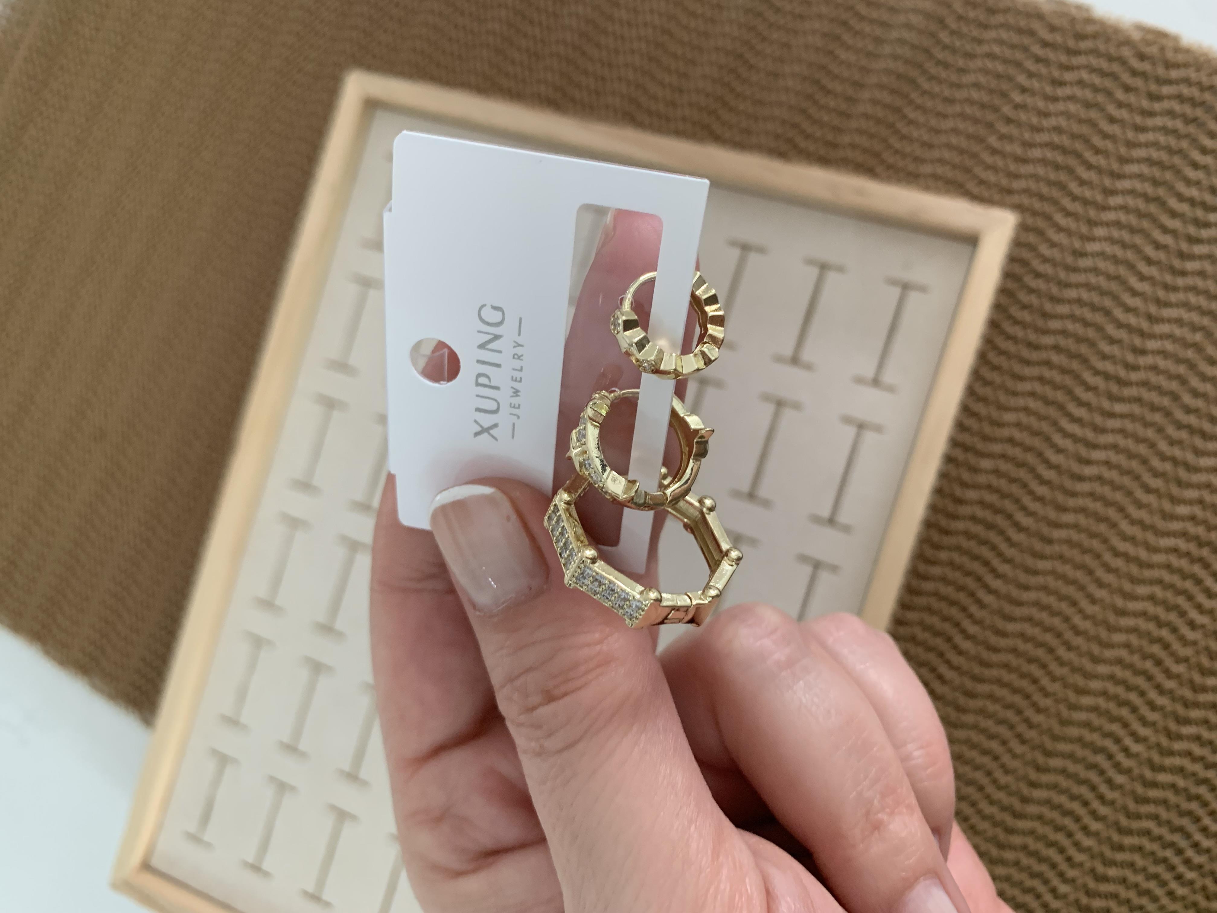 Vip Gold Zirkon Taşlı Biyeli Üçlü Set Halka Küpe