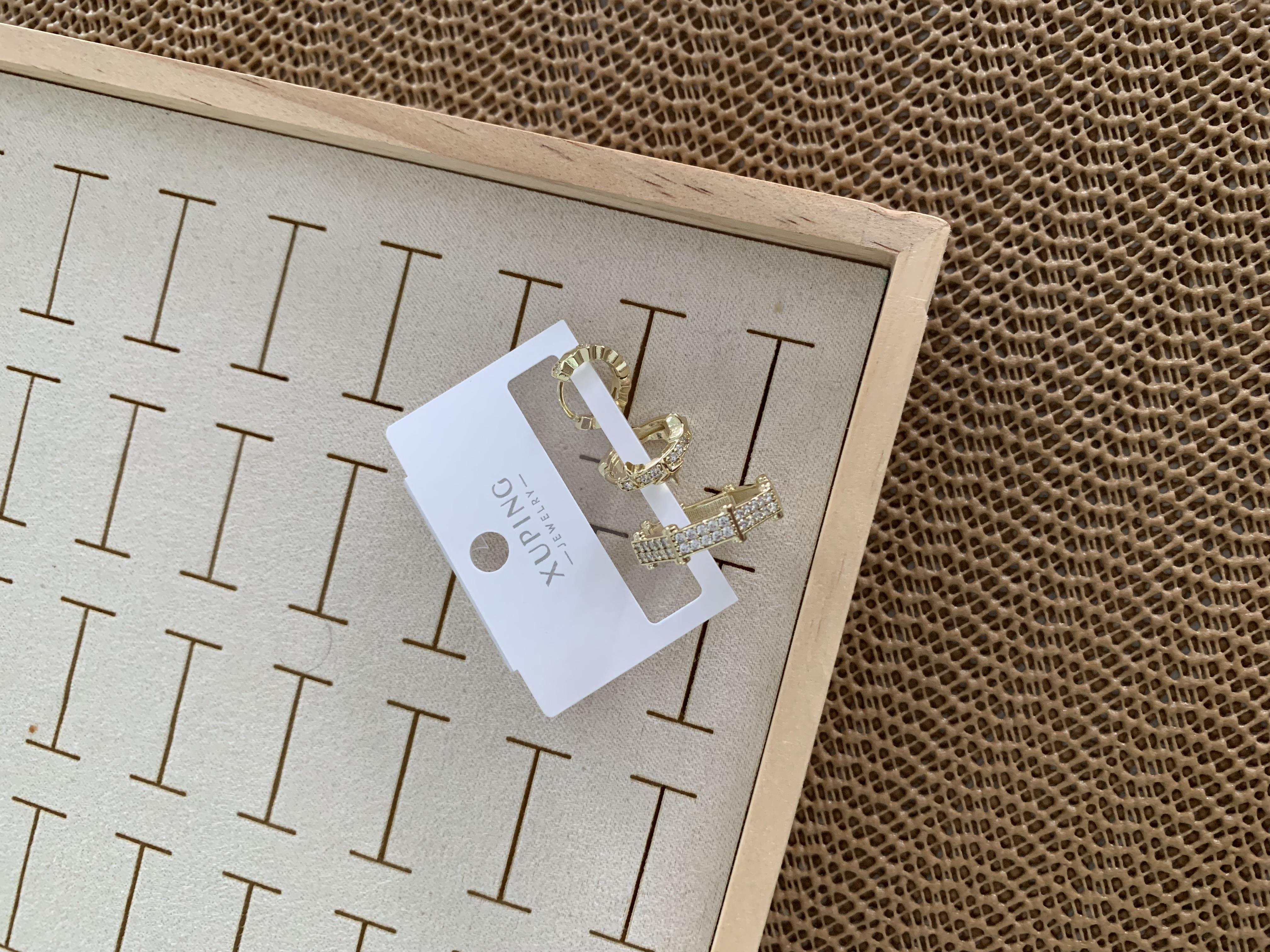 Vip Gold Zirkon Taşlı Biyeli Üçlü Set Halka Küpe