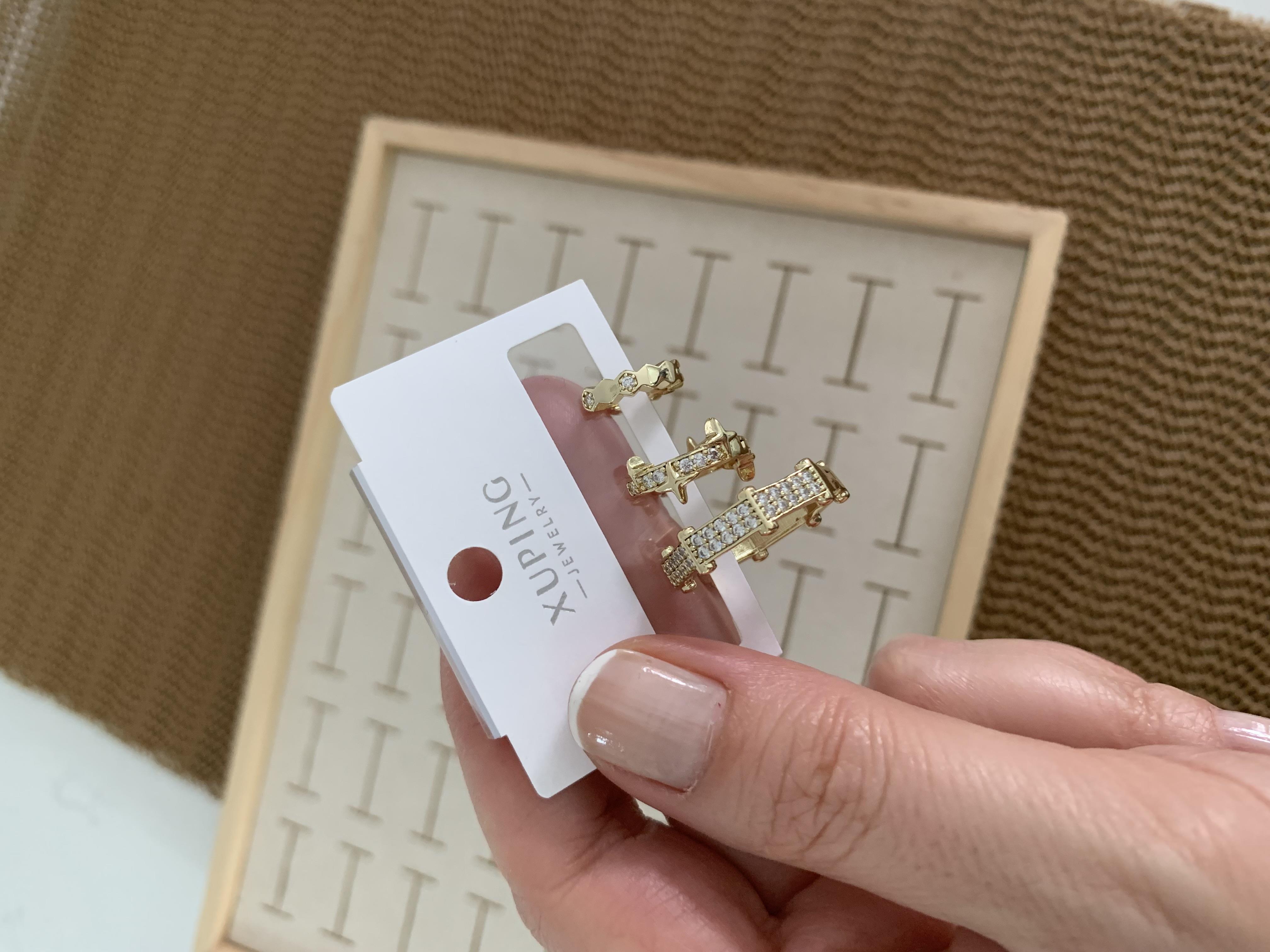Vip Gold Zirkon Taşlı Biyeli Üçlü Set Halka Küpe