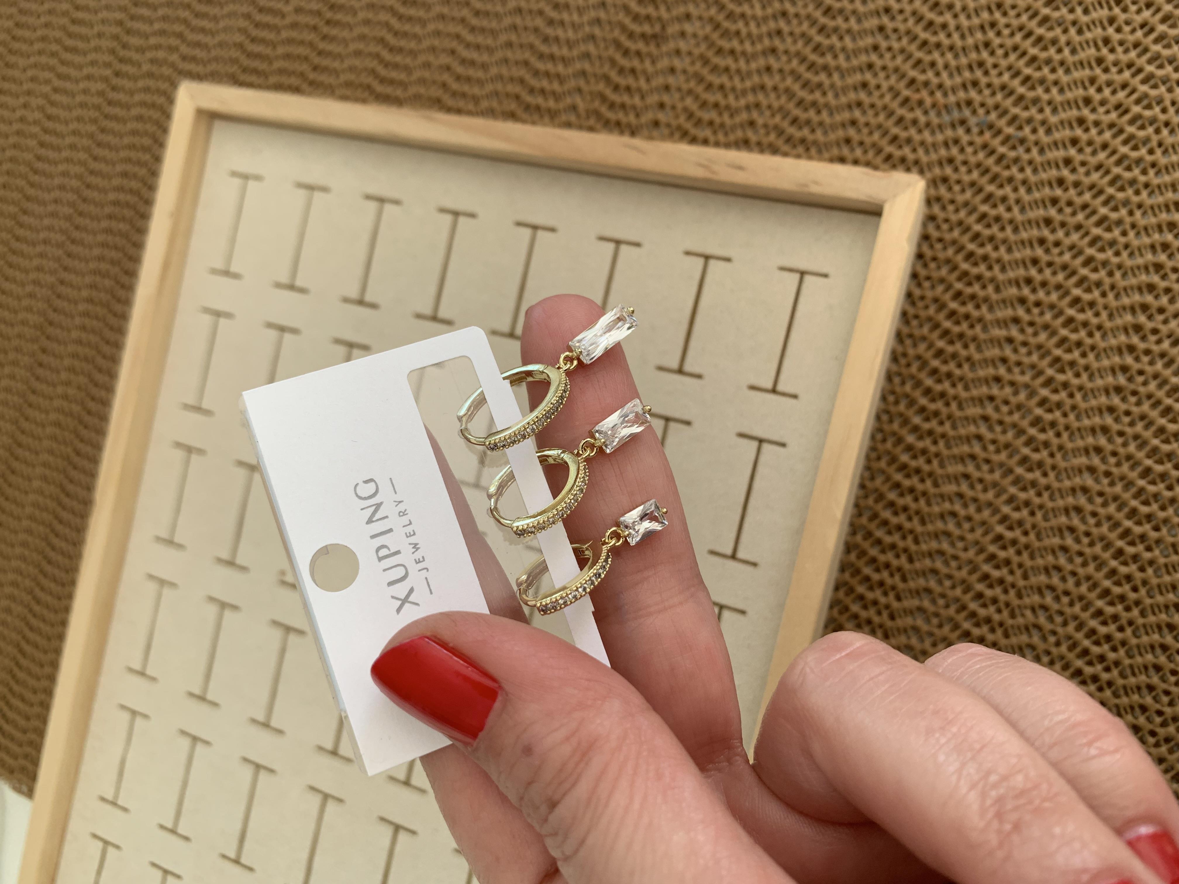 Vip Gold Zirkon Taşlı Çubuk Sallantılı Üçlü Set Halka Küpe