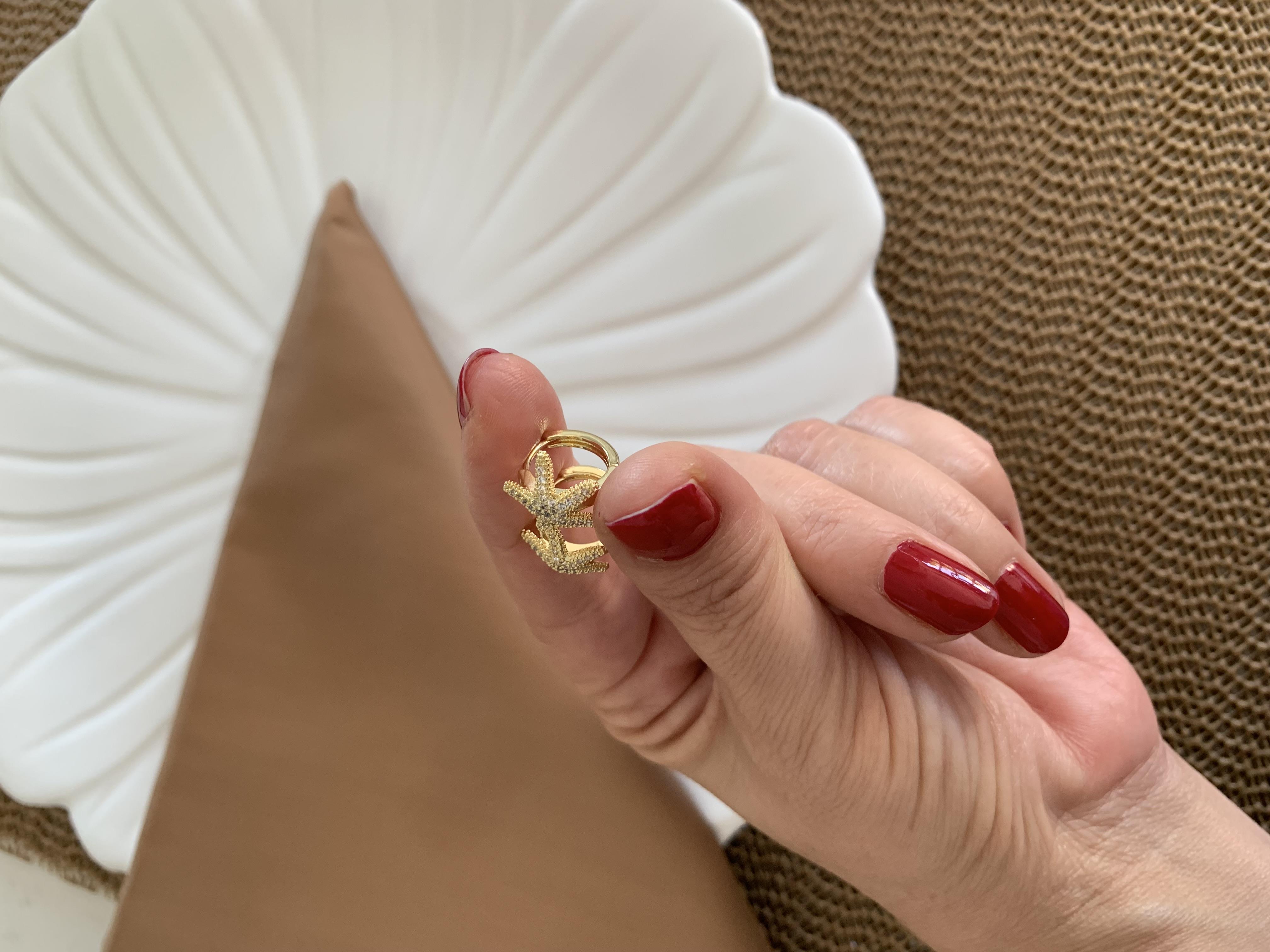 Vip Gold Zirkon Taşlı Deniz Yıldız Mini Halka Küpe