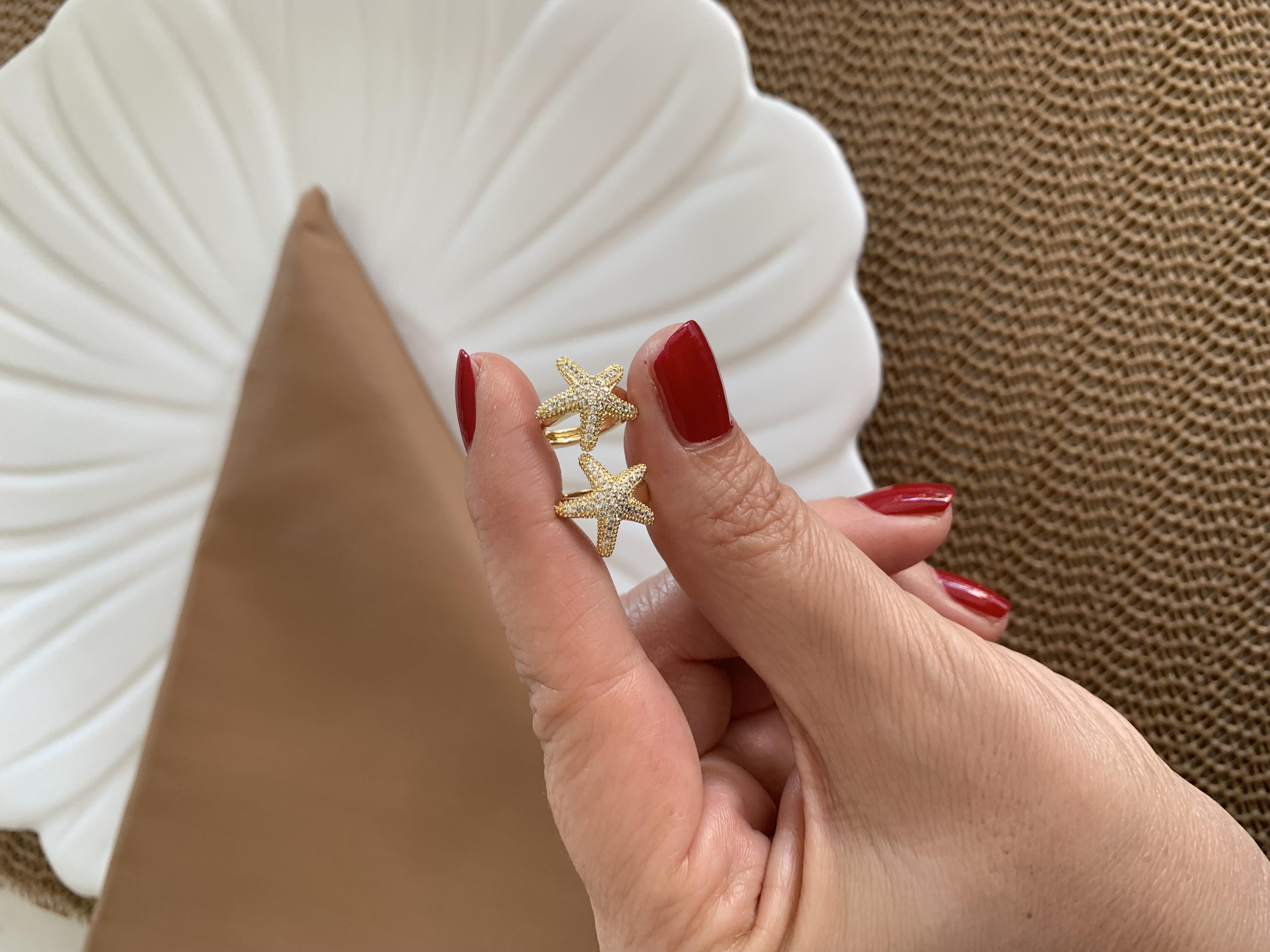 Vip Gold Zirkon Taşlı Deniz Yıldız Mini Halka Küpe
