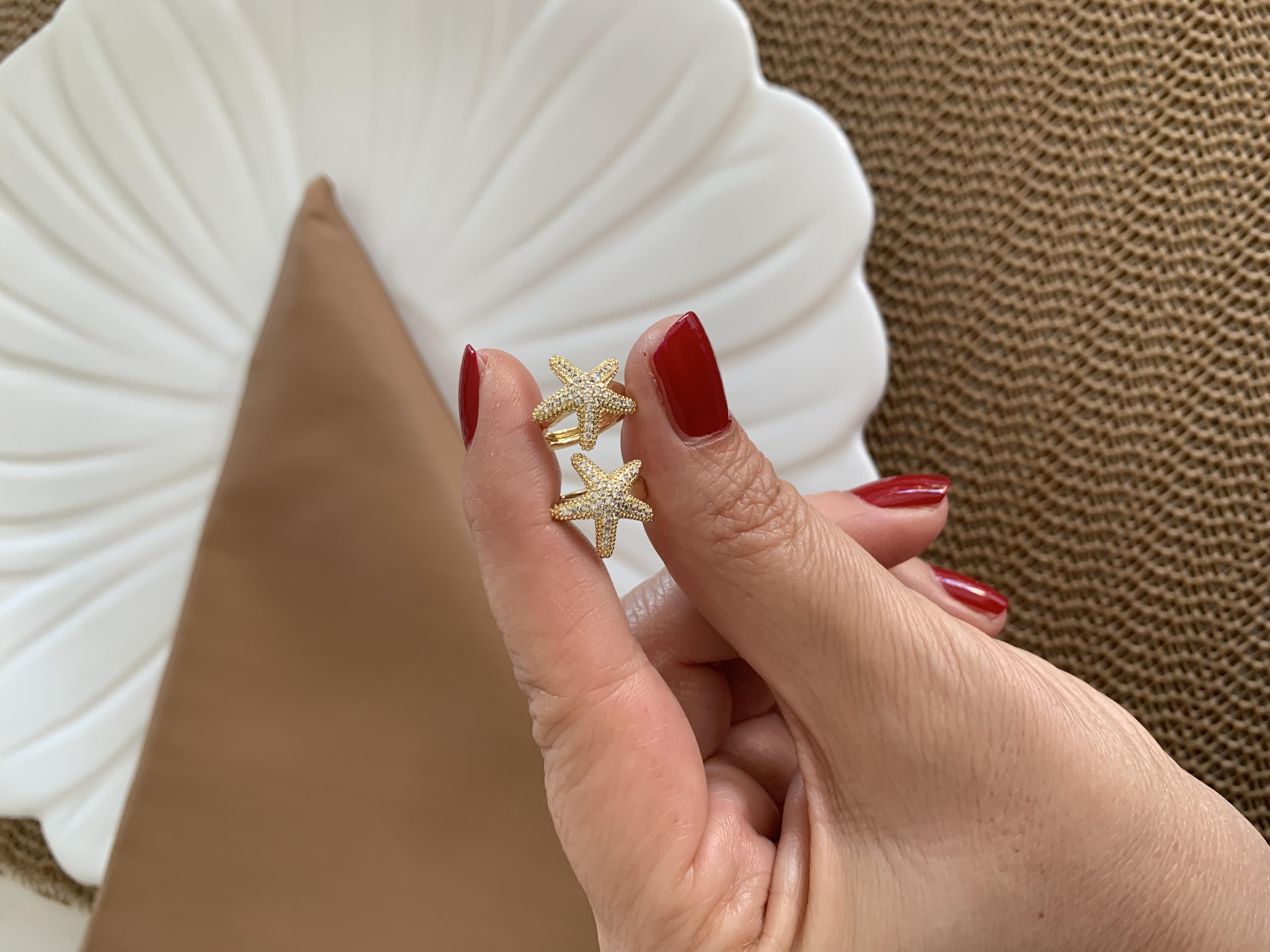Vip Gold Zirkon Taşlı Deniz Yıldız Mini Halka Küpe