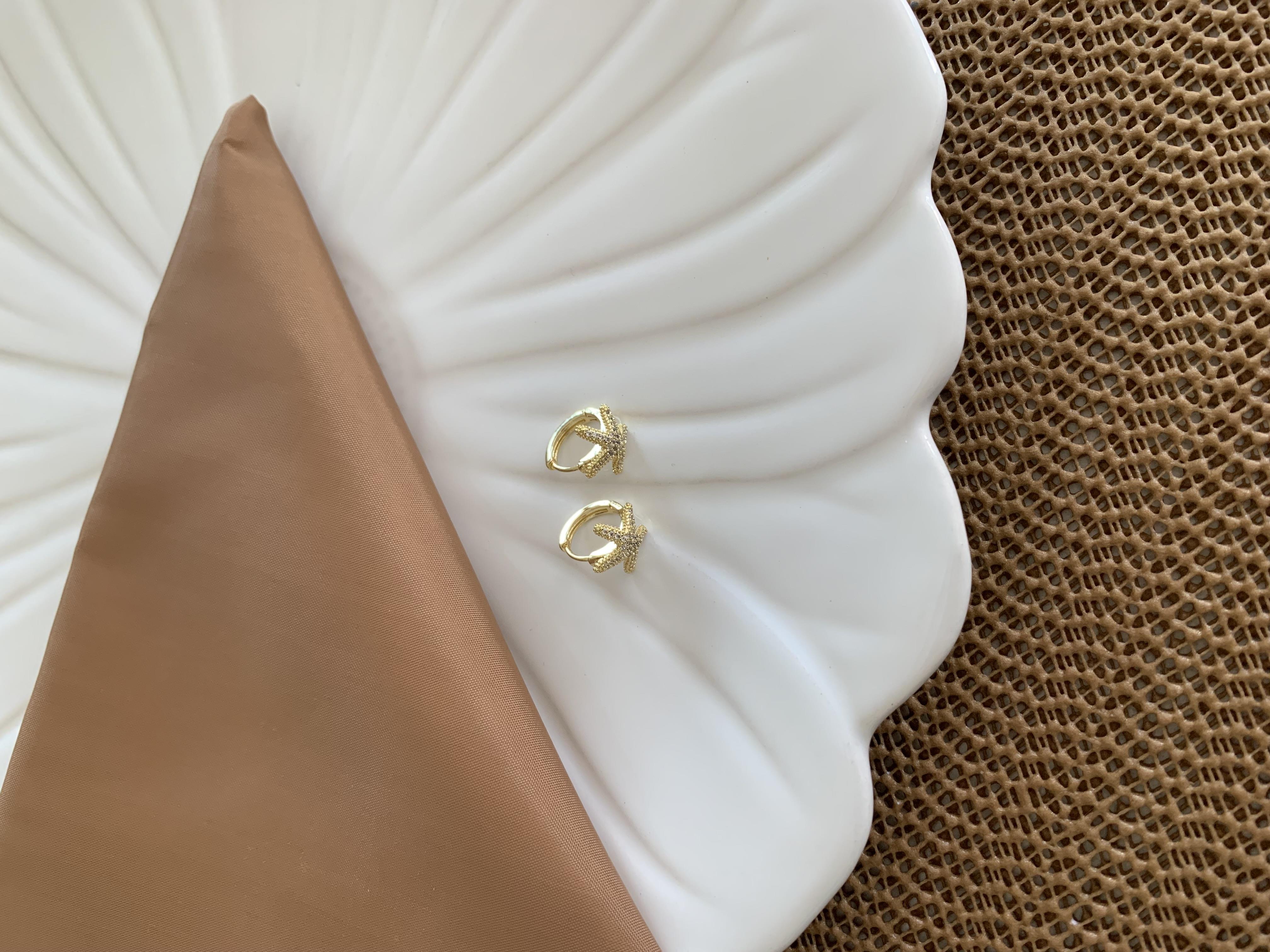 Vip Gold Zirkon Taşlı Deniz Yıldız Mini Halka Küpe