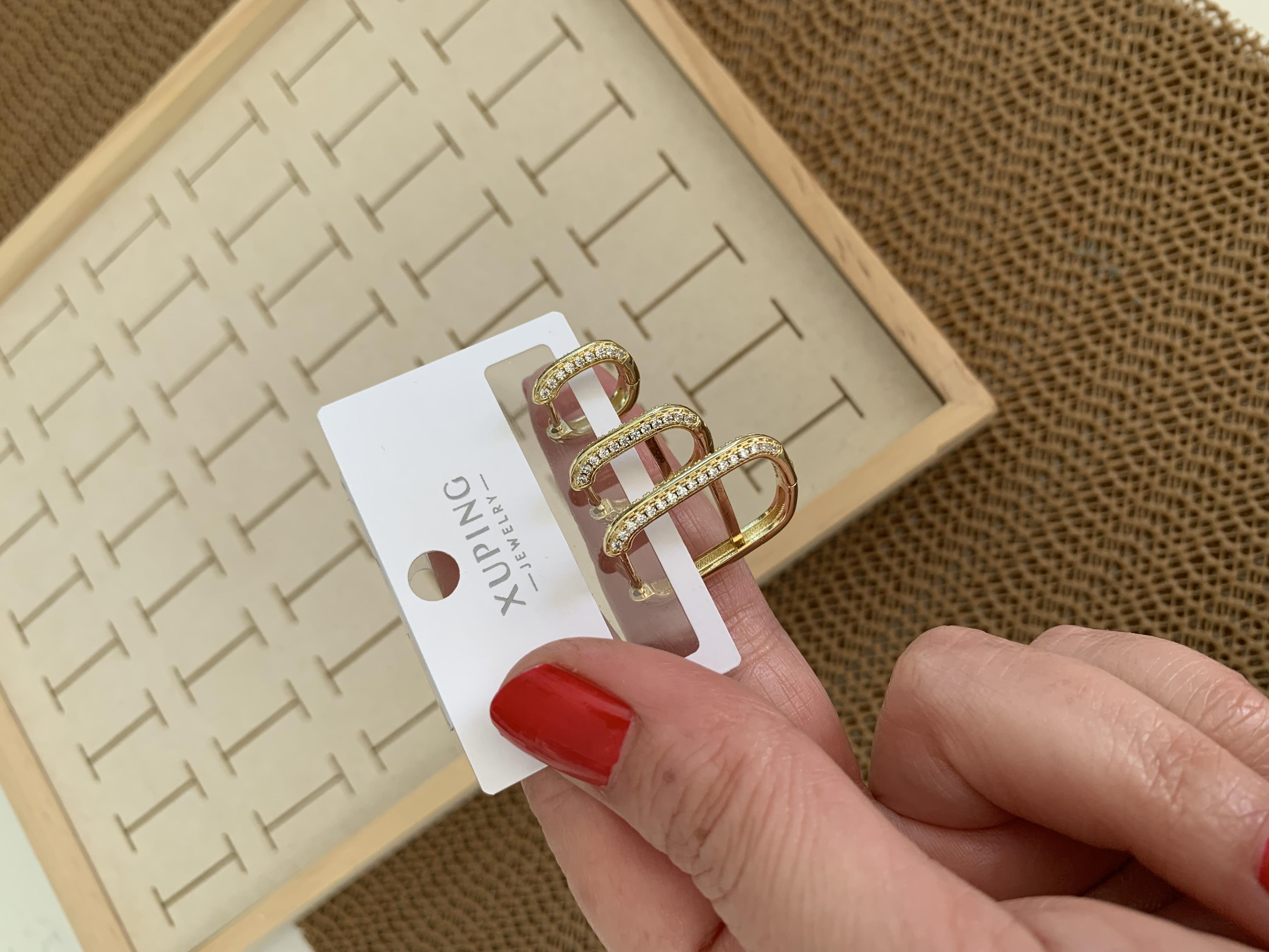 Vip Gold Zirkon Taşlı Dikdörtgen Üçlü Set Küpe