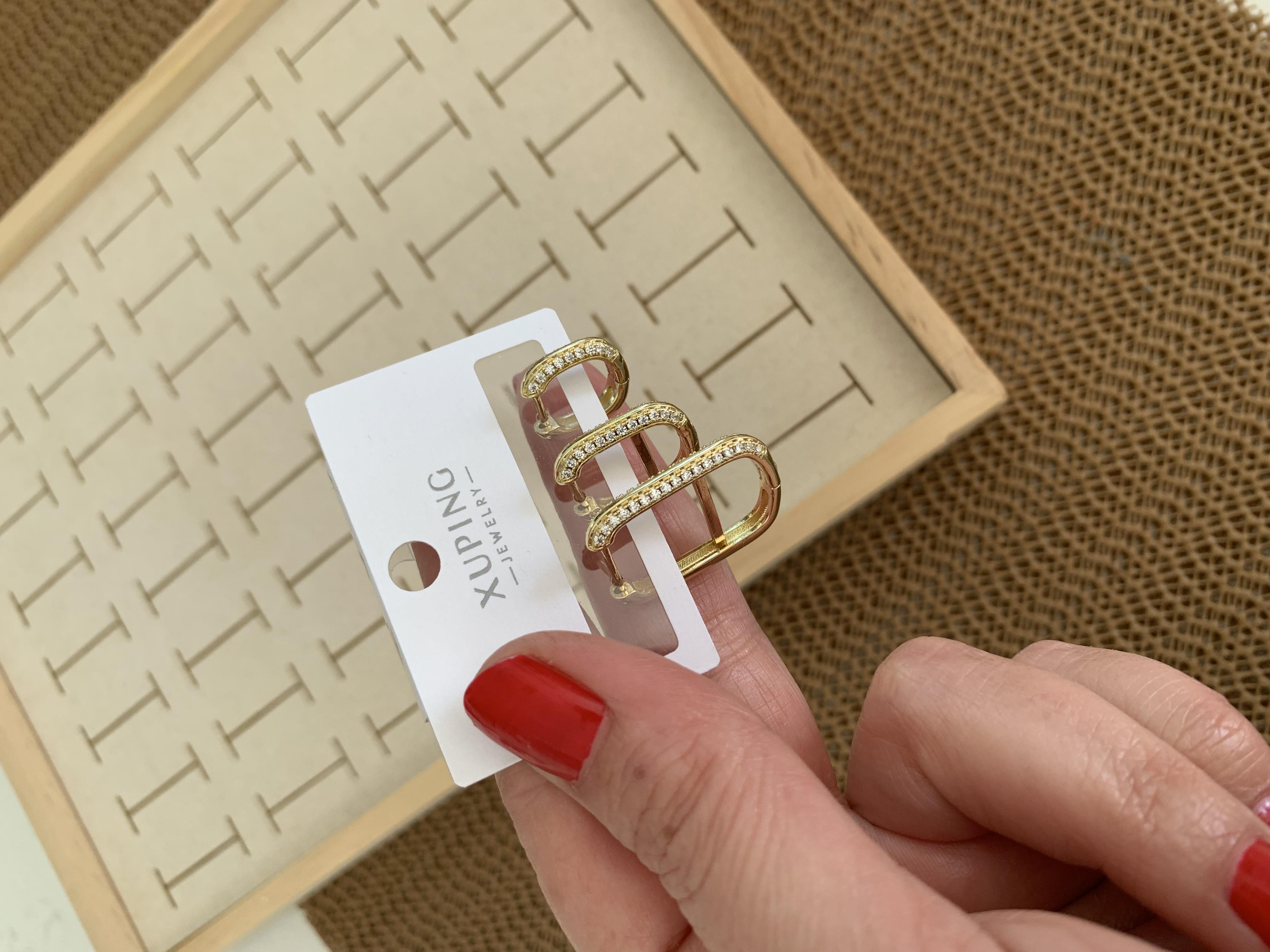 Vip Gold Zirkon Taşlı Dikdörtgen Üçlü Set Küpe