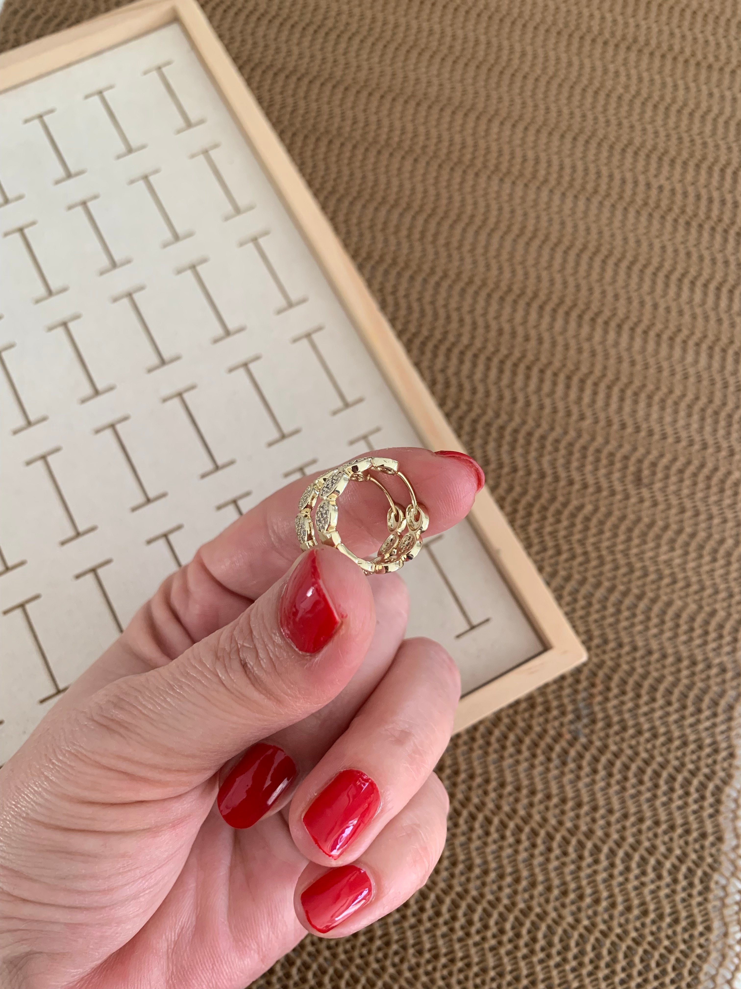 Vip Gold Zirkon Taşlı Dört Sıra Daire Halka Küpe