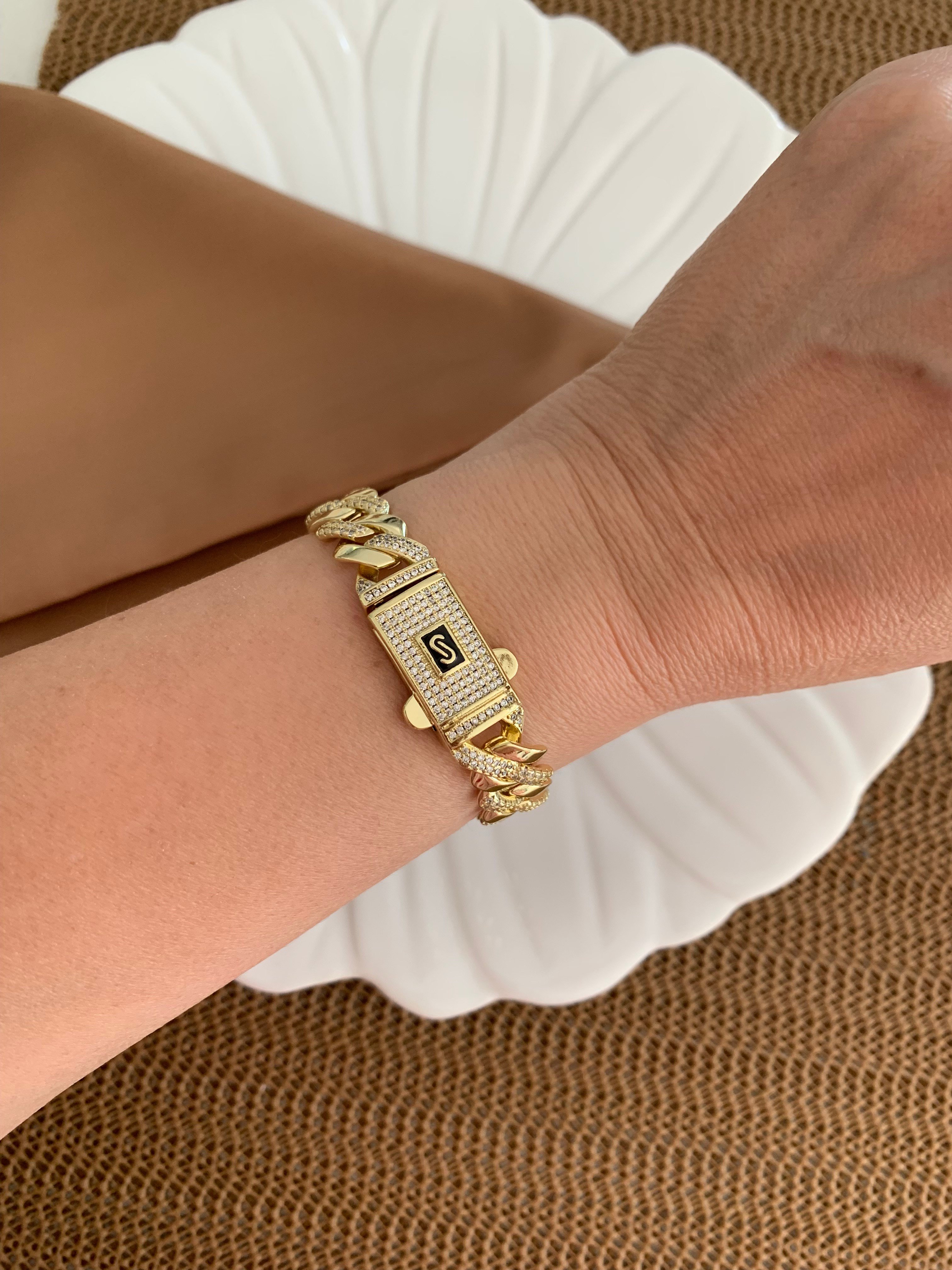 Vip Gold Zirkon Taşlı İç İçe Geçme Klasik Zincirli Gurmet Bileklik