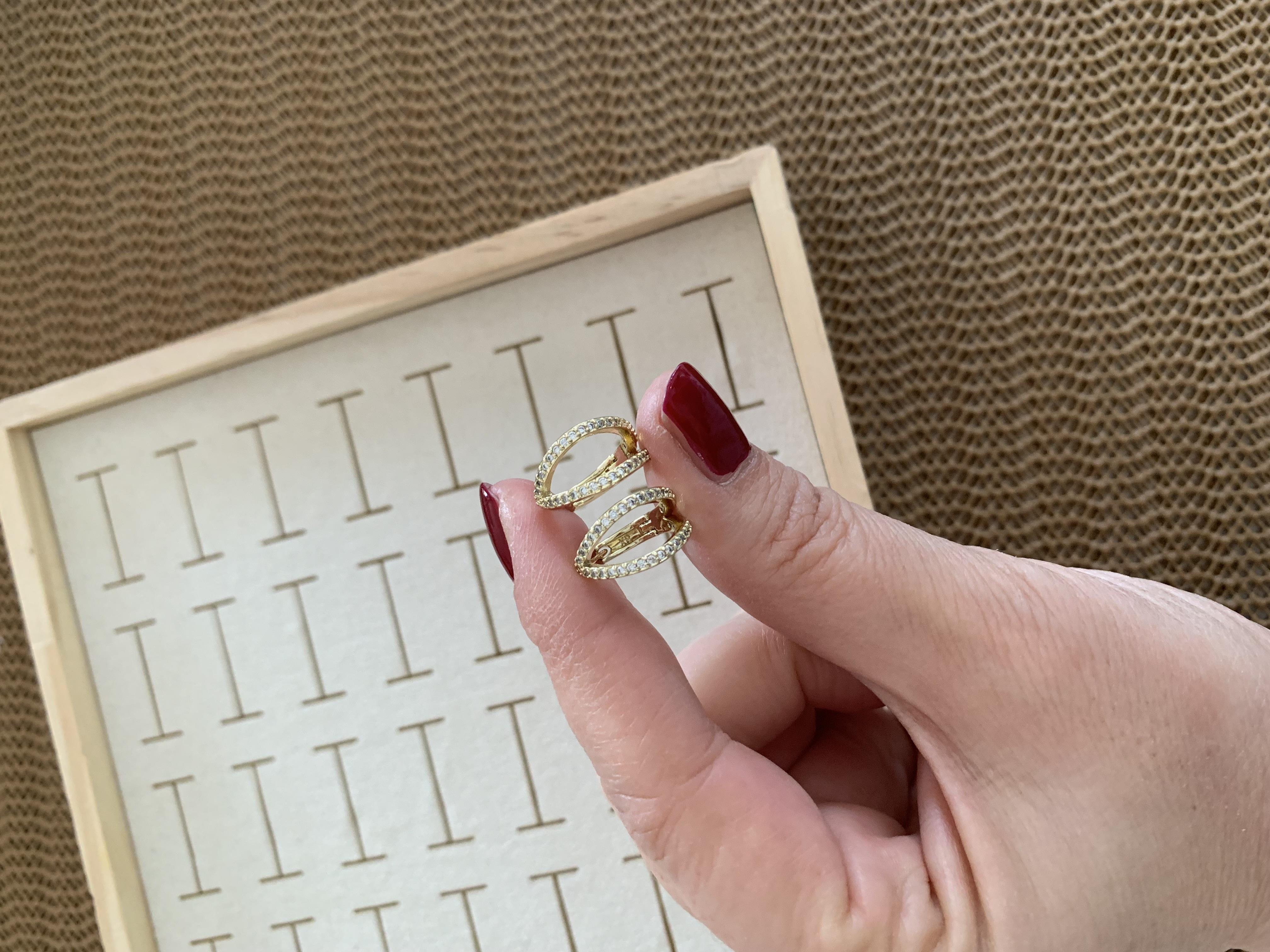 Vip Gold Zirkon Taşlı İki Sıra Küçük Halka Küpe