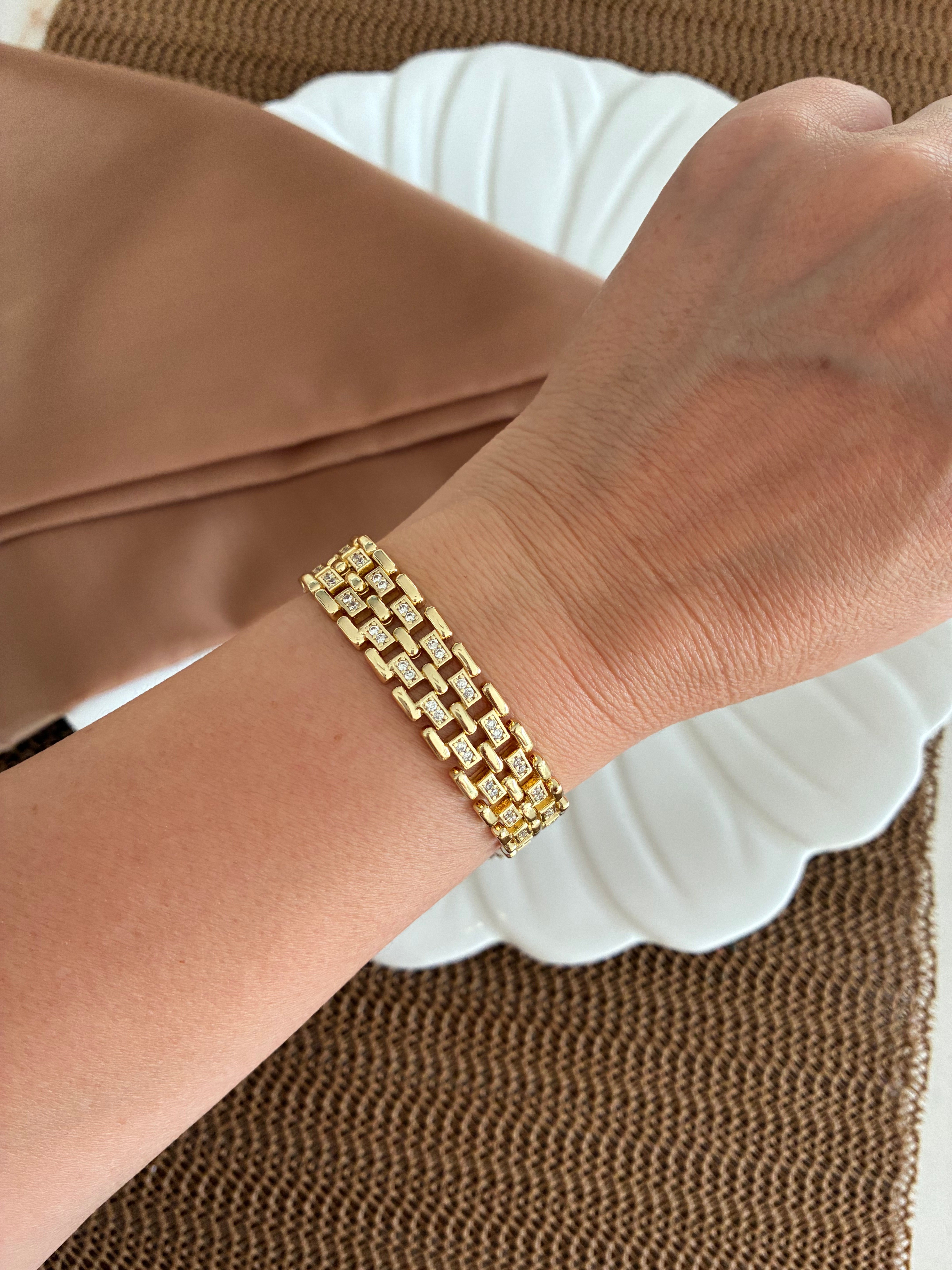 Vip Gold Zirkon Taşlı Kordon Tasarım Bileklik