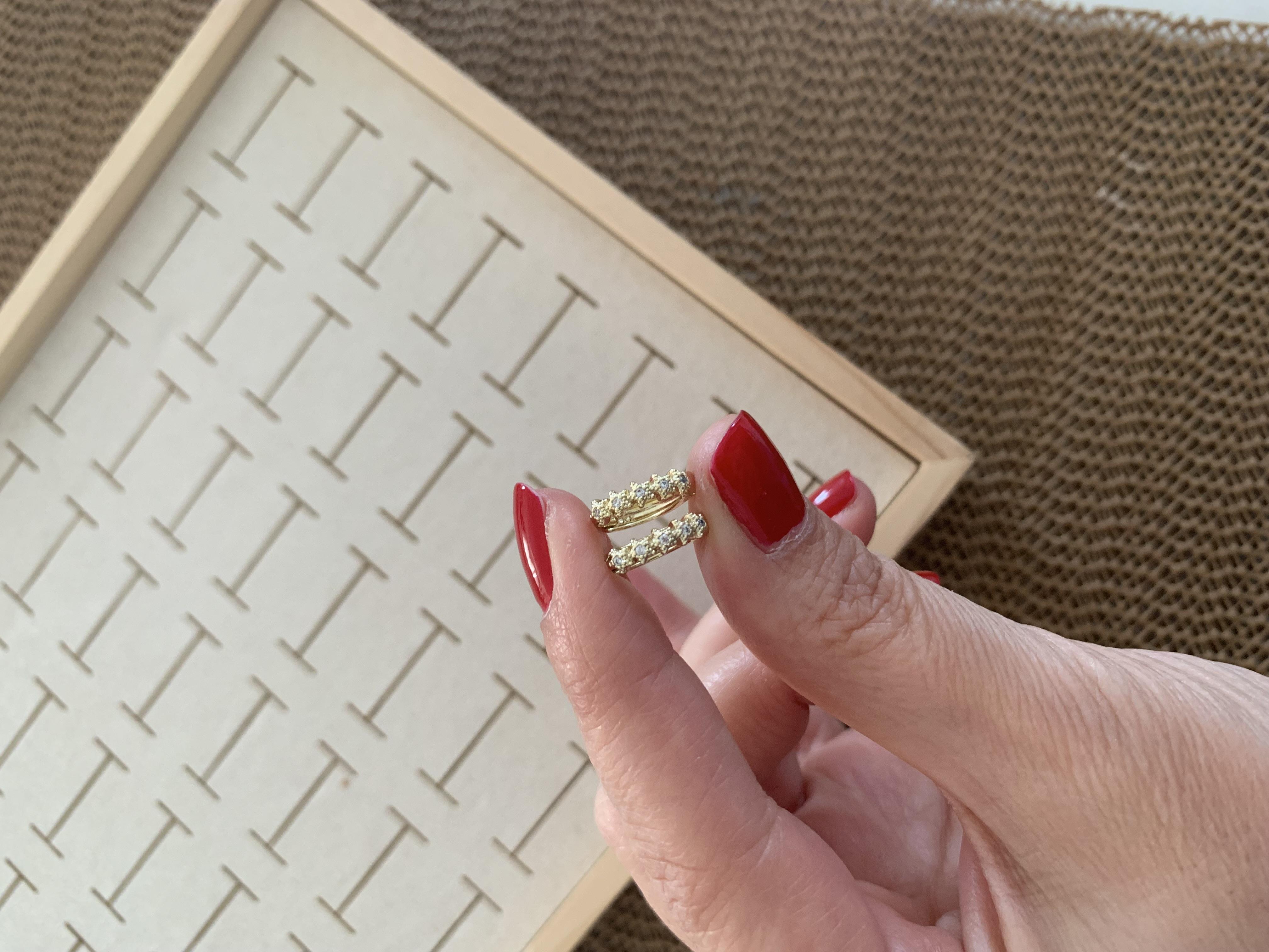 Vip Gold Zirkon Taşlı Mini Yıldız Sıralı Halka Küpe