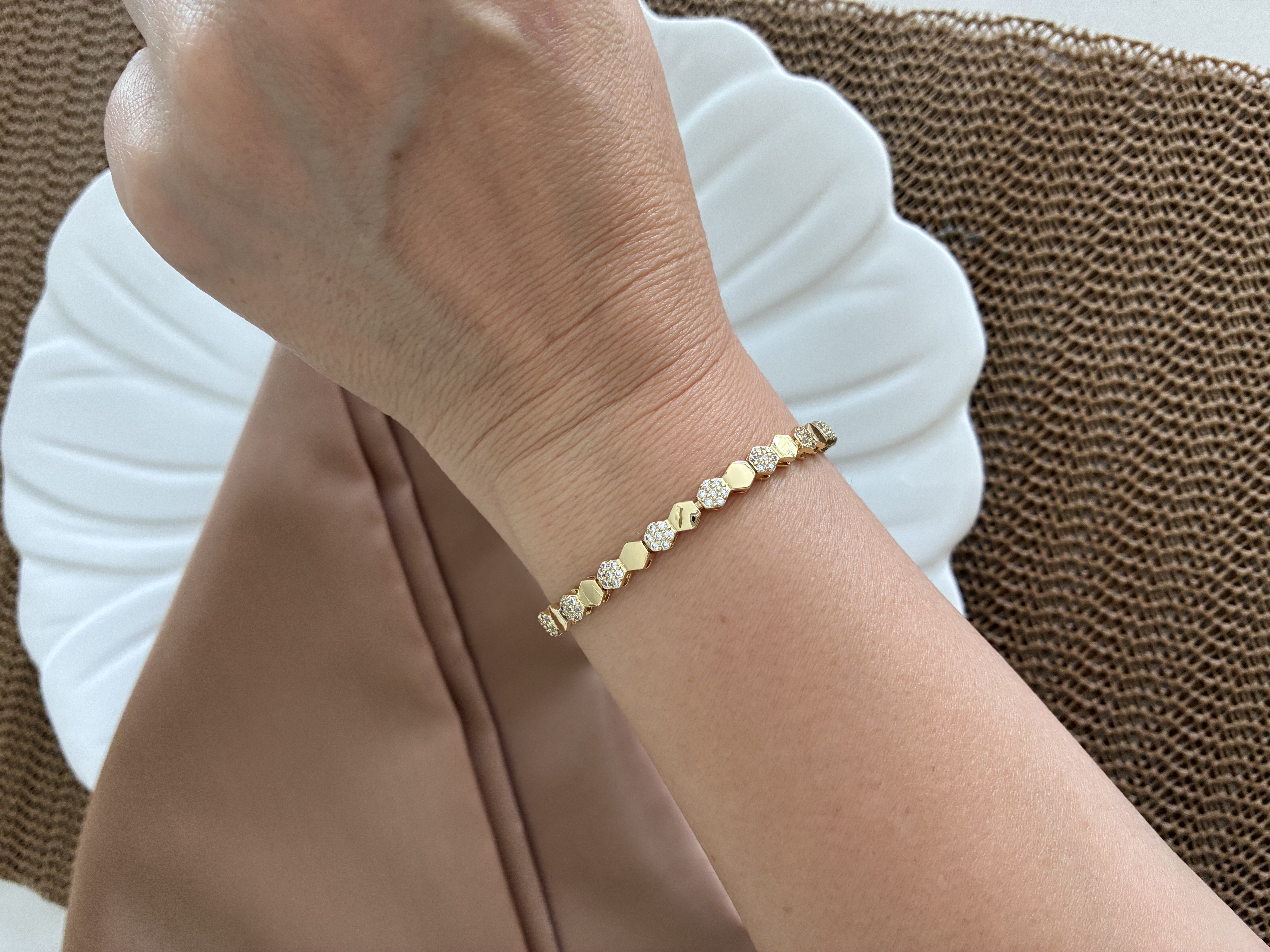 Vip Gold Zirkon Taşlı Petek Sıralı Bileklik