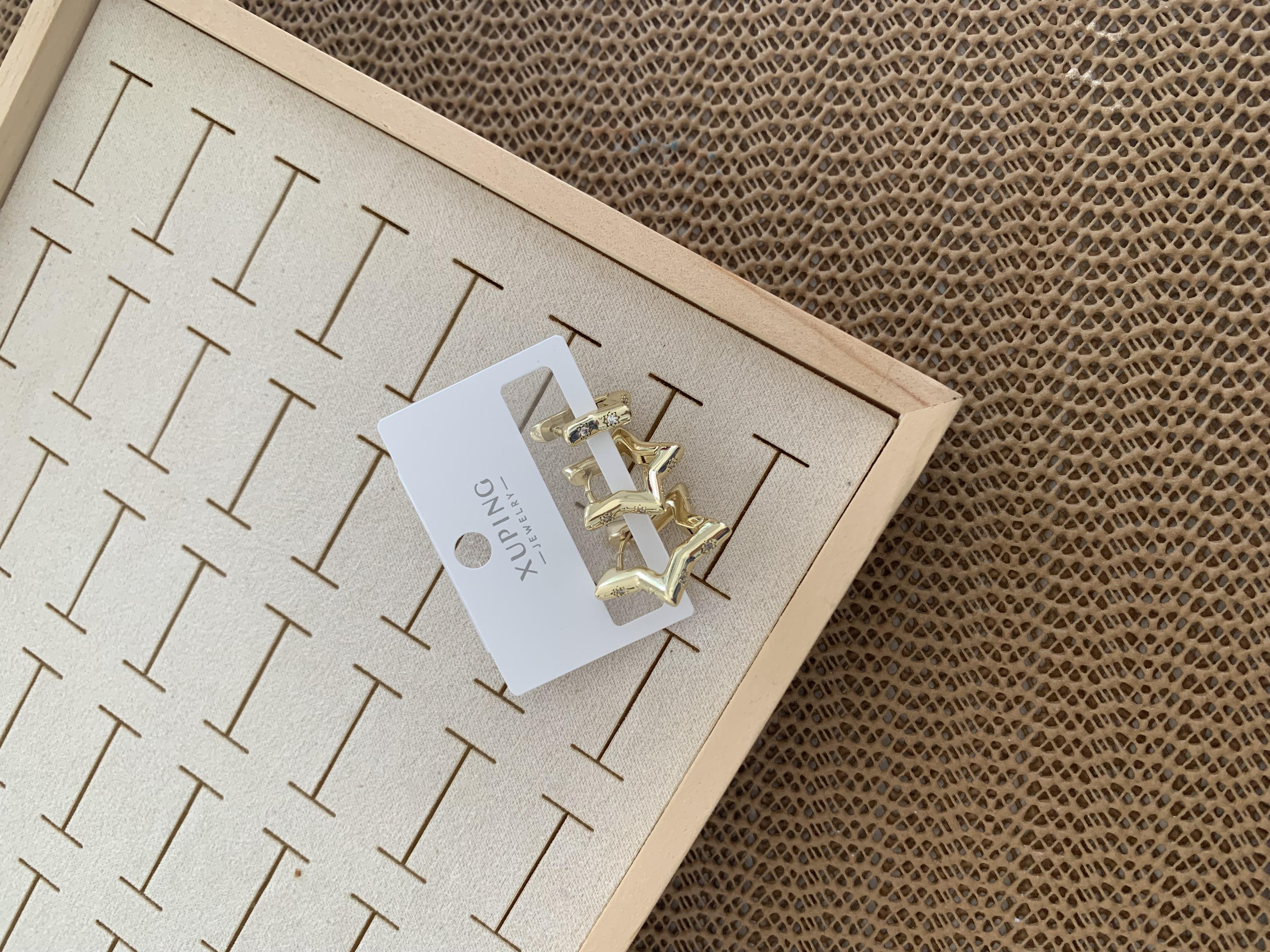 Vip Gold Zirkon Taşlı Yıldız Üçlü Set Halka Küpe