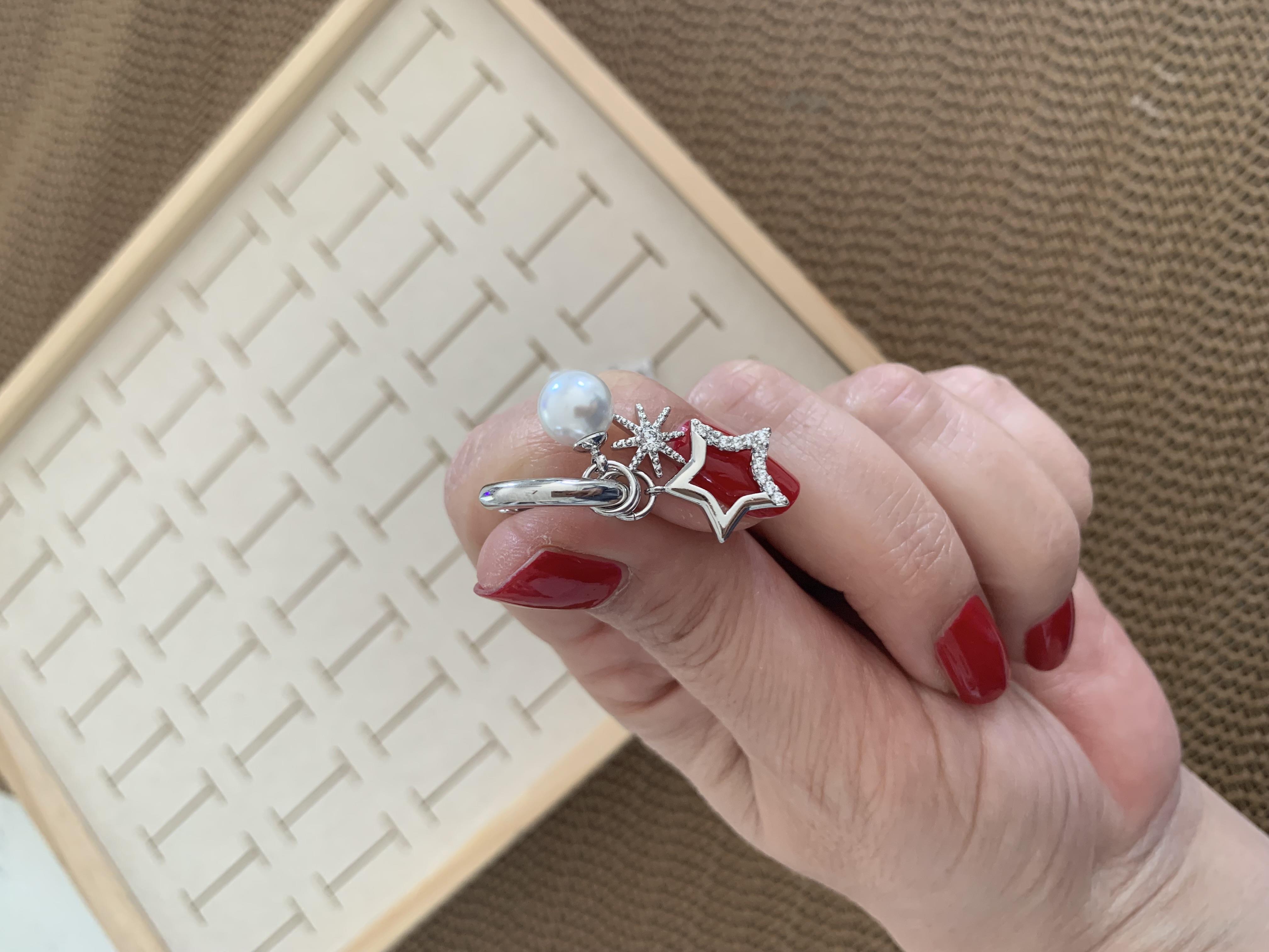 Vip Zirkon Taşlı İncili Yıldız Charm Tasarım Küpe