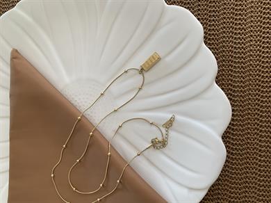 Çelik 60 Cm Gold Topçuklu Zincir Külçe Altın Tasarım Kolye