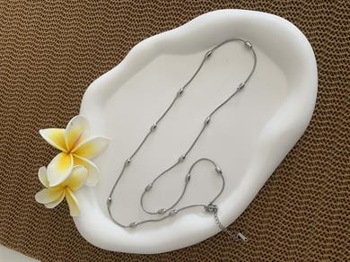 Çelik 60 Cm Küp İtalyan Badem Sıralı Kolye Gümüş