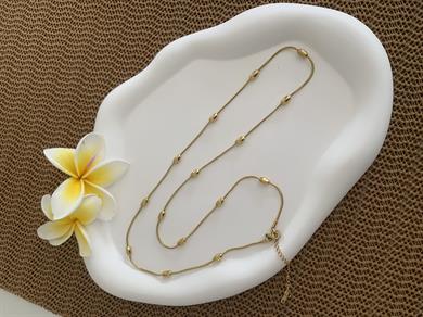 Çelik 60 Cm Küp İtalyan Badem Sıralı Kolye Gold