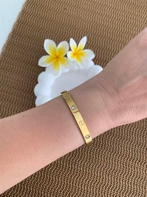 Çelik Crt Bebe Boy Kalın Taşlı Kelepçe Gold