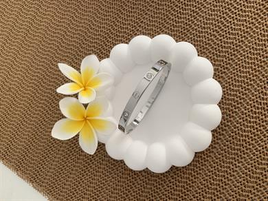 Çelik Crt Kalın Taşlı  Kelepçe Gümüş