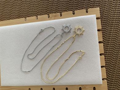 Çelik Ezme Zincir Zirkon Taşlı Güneş Tasarım Kolye