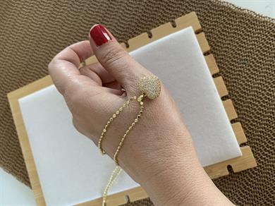 Çelik Ezme Zincir Zirkon Taşlı Kalp Tasarım Kolye