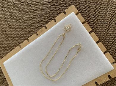 Çelik Ezme Zincir Zirkon Taşlı Kutup Yıldız Tasarım Kolye