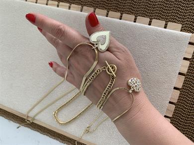 Çelik Gold 3 Lü Zirkon Taşlı Kalp Set Kolye