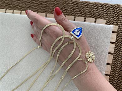 Çelik Gold 4 Lü Mavi Mineli Göz Set Kolye