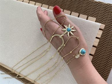 Çelik Gold 4 Lü Zirkon Taşlı Firuze Yıldız Set Kolye