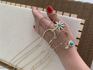 Çelik Gold 4 Lü Zirkon Taşlı Firuze Yıldız Set Kolye