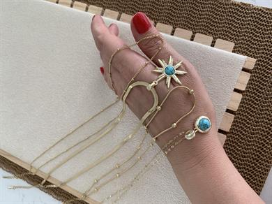 Çelik Gold 4 Lü Zirkon Taşlı Firuze Yıldız Set Kolye