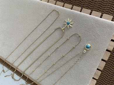 Çelik Gold 4 Lü Zirkon Taşlı Firuze Yıldız Set Kolye