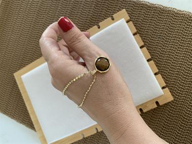 Çelik Gold 60 Cm Ezme Zincirli Kahverengi Taş Daire Kolye