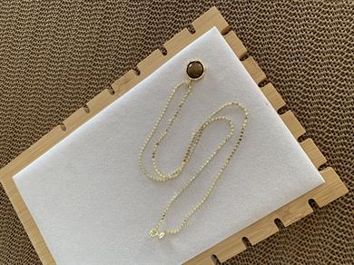 Çelik Gold 60 Cm Ezme Zincirli Kahverengi Taş Daire Kolye