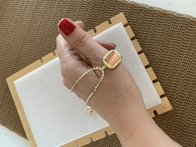 Çelik Gold 60 Cm Ezme Zincirli Sdf Turuncu Kare Kolye