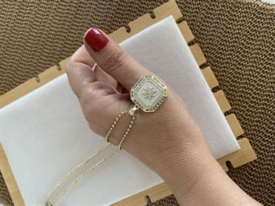 Çelik Gold Dorika Zincir Zirkon Taşlı Sdf Kare Tasarım Kolye