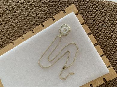 Çelik Gold Dorika Zincir Zirkon Taşlı Sdf Kare Tasarım Kolye