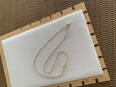 Çelik Gold Ezme Zincir Baget Tek Taşlı Kare Kolye