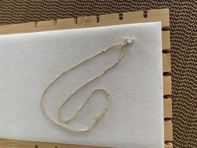 Çelik Gold Ezme Zincir Baget Tek Taşlı Kare Kolye