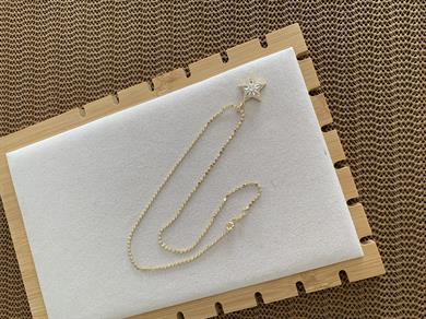 Çelik Gold Ezme Zincir Zirkon Taşlı Baget Yıldız Kolye