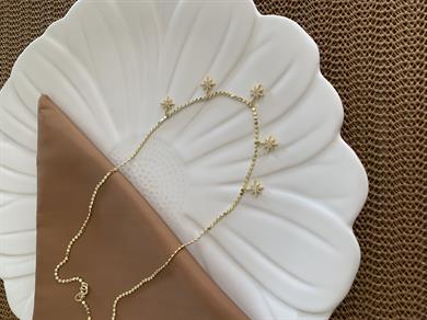 Çelik Gold Ezme Zincir Zirkon Taşlı Kutup Yıldız Kolye